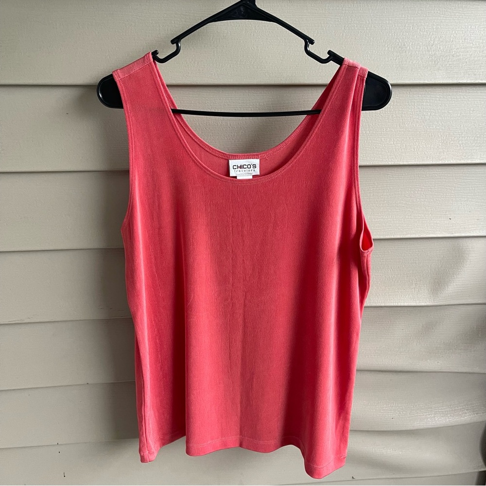 Chico's Travelers Tank Top Sleeveless Stretch Coral Casual Top Acetate Size XL 3
